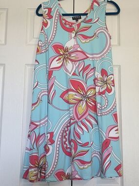 Poof! Turquoise Pink Floral A-Line Tank Dress